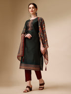 Polka & Floral Printed Chanderi Kurta With Pant & Dupatta, Multicolor - Hiral Fashion - Distacart