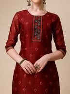 Peacock Printed Chanderi Kurta With Pant & Printed Dupatta, Multicolor - Hiral Fashion - Distacart