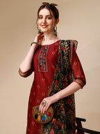 Peacock Printed Chanderi Kurta With Pant & Printed Dupatta, Multicolor - Hiral Fashion - Distacart