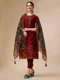 Peacock Printed Chanderi Kurta With Pant & Printed Dupatta, Multicolor - Hiral Fashion - Distacart