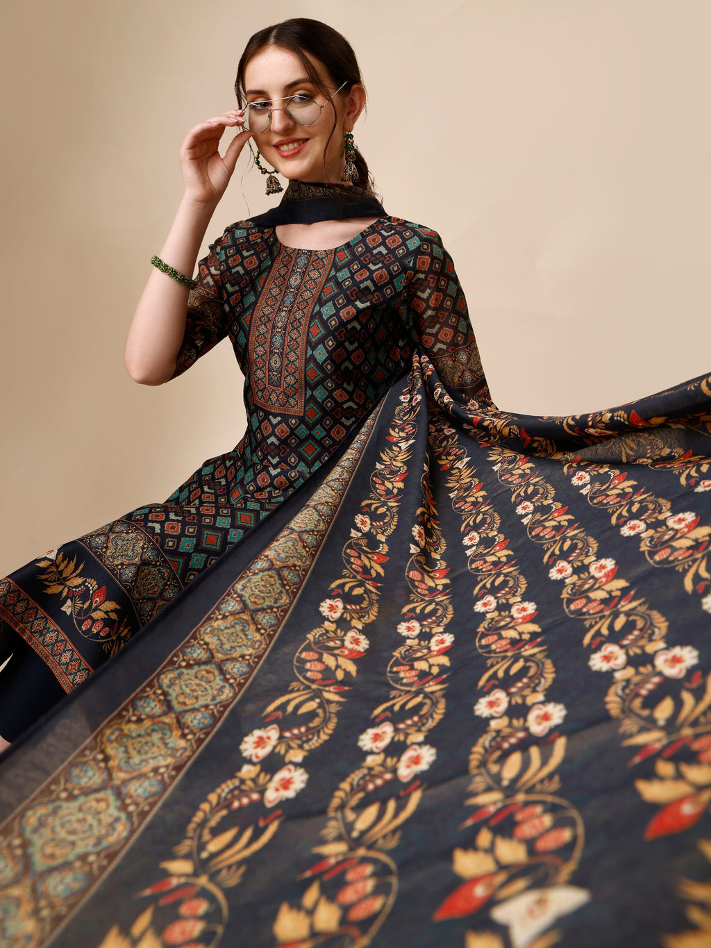 Ethnic Motif Printed Kurta With Pant & Printed Dupatta, Multicolor - Hiral Fashion - Distacart
