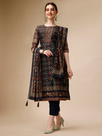 Ethnic Motif Printed Kurta With Pant & Printed Dupatta, Multicolor - Hiral Fashion - Distacart