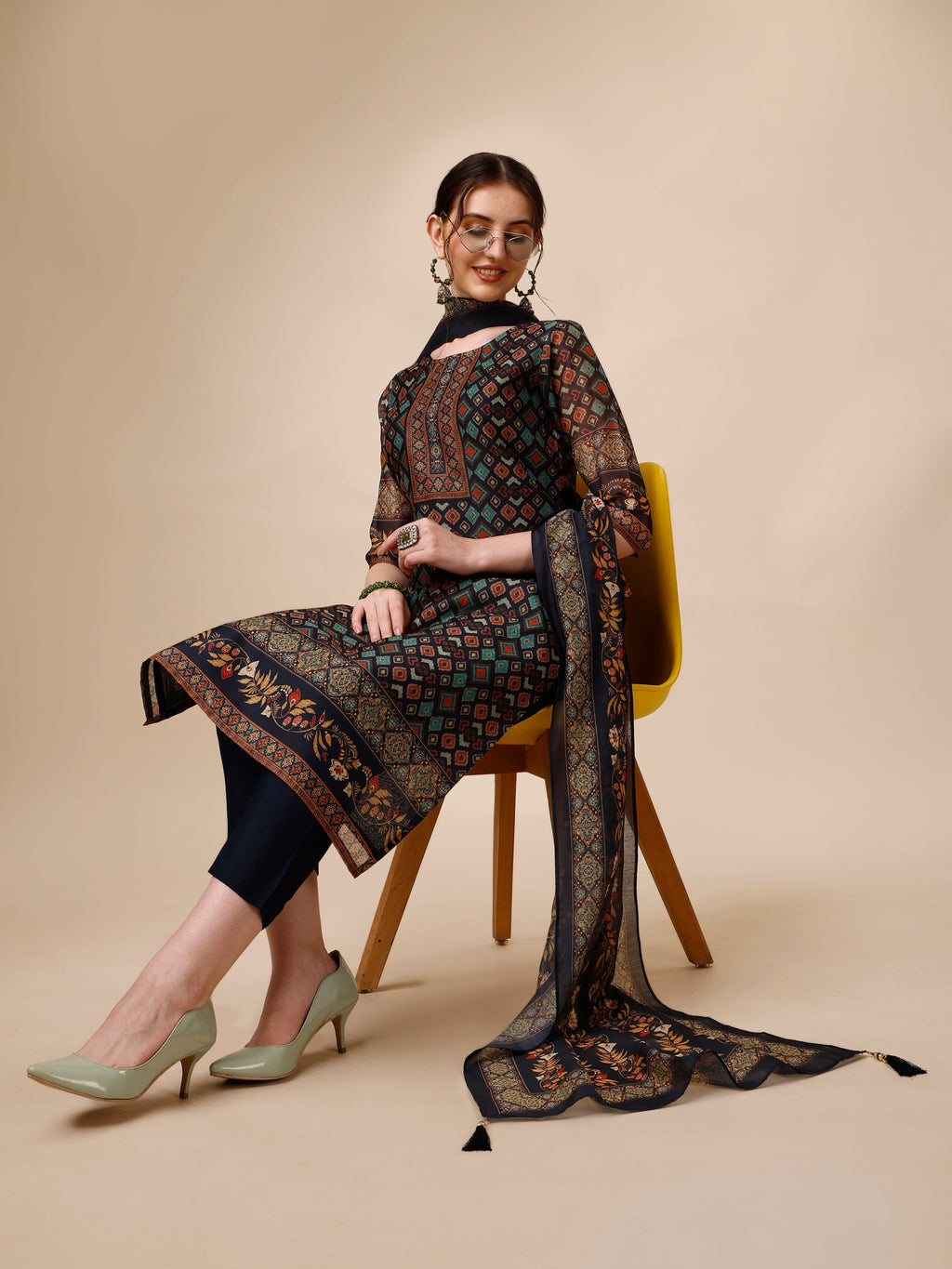 Ethnic Motif Printed Kurta With Pant & Printed Dupatta, Multicolor - Hiral Fashion - Distacart