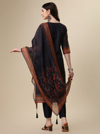 Printed & Hand Embroidered Kurta With Pant And Printed Dupatta Set, Multicolor - Hiral Fashion - Distacart