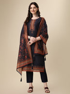 Printed & Hand Embroidered Kurta With Pant And Printed Dupatta Set, Multicolor - Hiral Fashion - Distacart