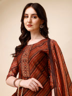Leheriya Printed & Embroidered Kurta With Pant And Dupatta Set, Multicolor - Hiral Fashion - Distacart