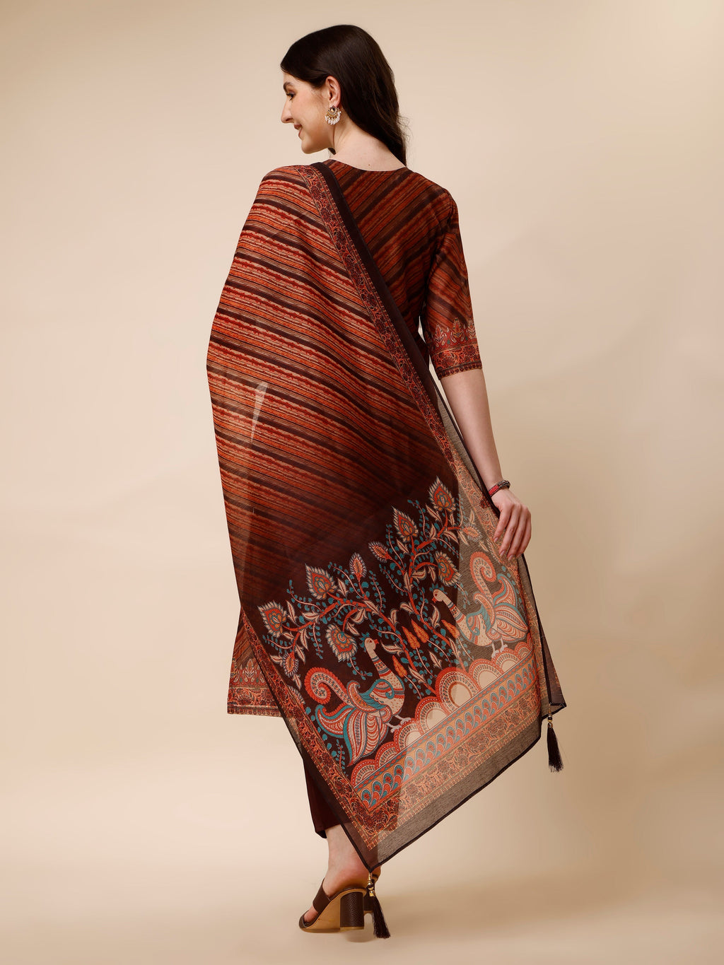 Leheriya Printed & Embroidered Kurta With Pant And Dupatta Set, Multicolor - Hiral Fashion - Distacart