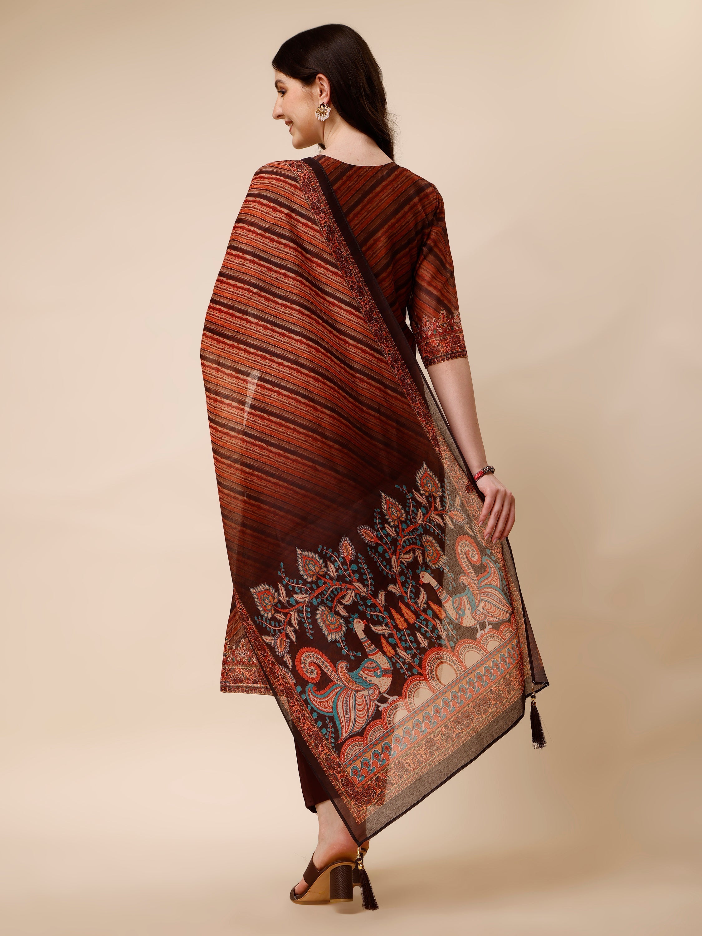 Leheriya Printed & Embroidered Kurta With Pant And Dupatta Set, Multicolor - Hiral Fashion - Distacart
