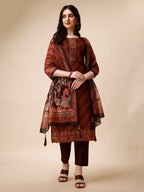 Leheriya Printed & Embroidered Kurta With Pant And Dupatta Set, Multicolor - Hiral Fashion - Distacart