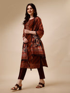 Leheriya Printed & Embroidered Kurta With Pant And Dupatta Set, Multicolor - Hiral Fashion - Distacart