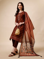 Leheriya Printed & Embroidered Kurta With Pant And Dupatta Set, Multicolor - Hiral Fashion