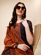 Ethnic Motif Printed & Embroidered Kurta With Pant & Dupatta Set, Multicolor - Hiral Fashion - Distacart