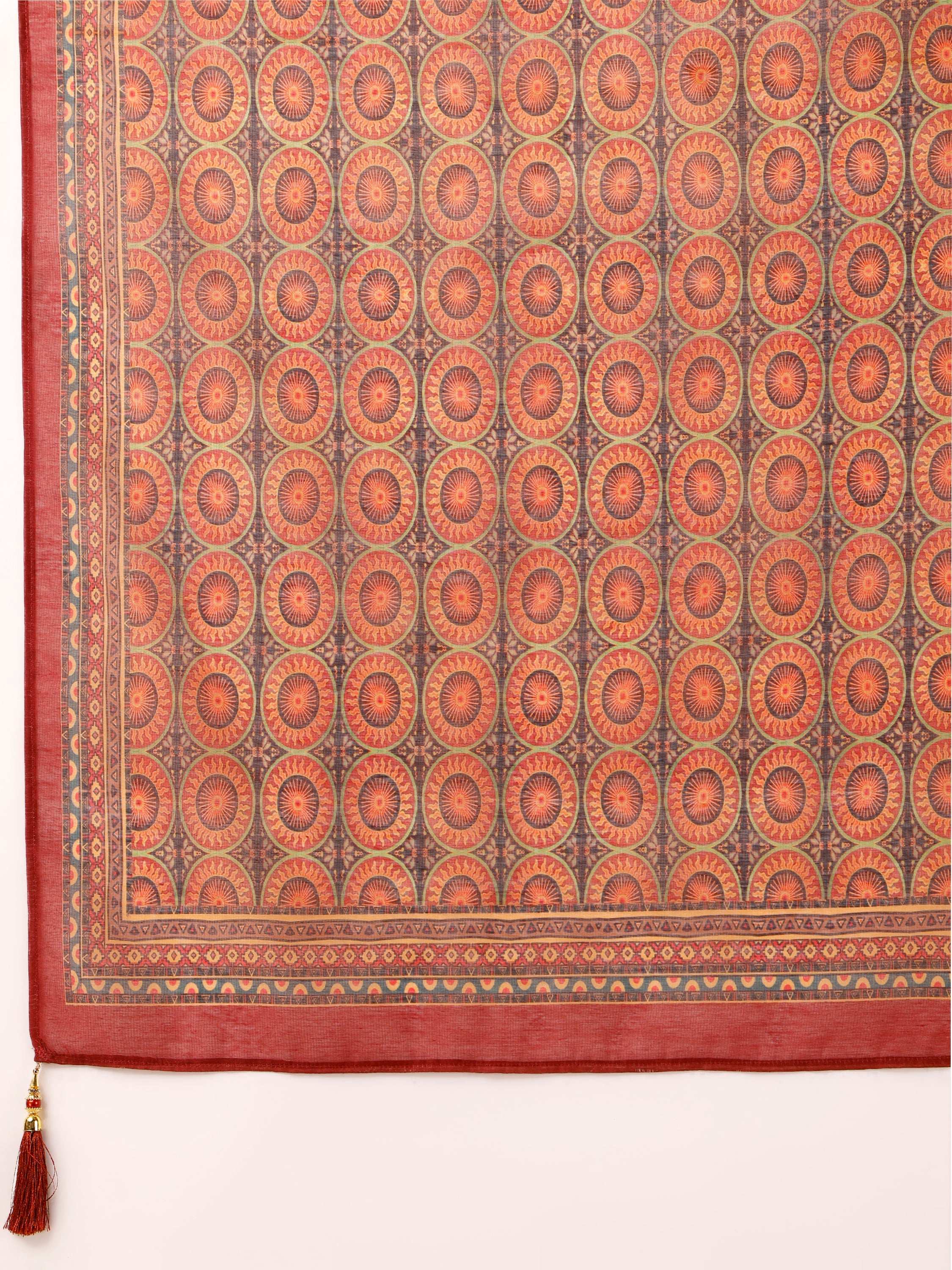 Ethnic Motif Printed & Embroidered Kurta With Pant & Dupatta Set, Multicolor - Hiral Fashion - Distacart