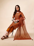 Ethnic Motif Printed & Embroidered Kurta With Pant & Dupatta Set, Multicolor - Hiral Fashion - Distacart