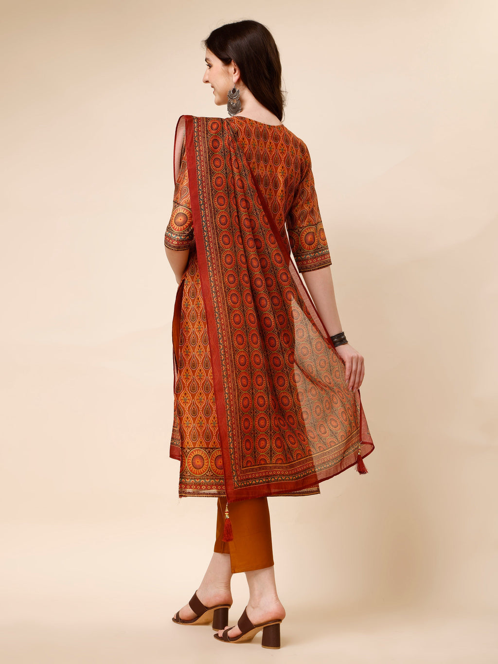 Ethnic Motif Printed & Embroidered Kurta With Pant & Dupatta Set, Multicolor - Hiral Fashion - Distacart