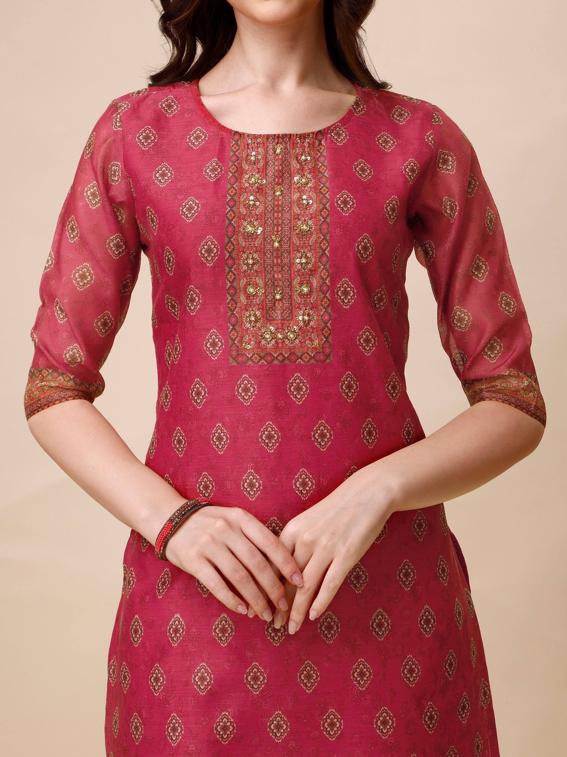 Printed & Embroidered Kurta With Pant & Dupatta Set, Multicolor - Hiral Fashion - Distacart