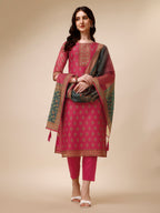 Printed & Embroidered Kurta With Pant & Dupatta Set, Multicolor - Hiral Fashion - Distacart