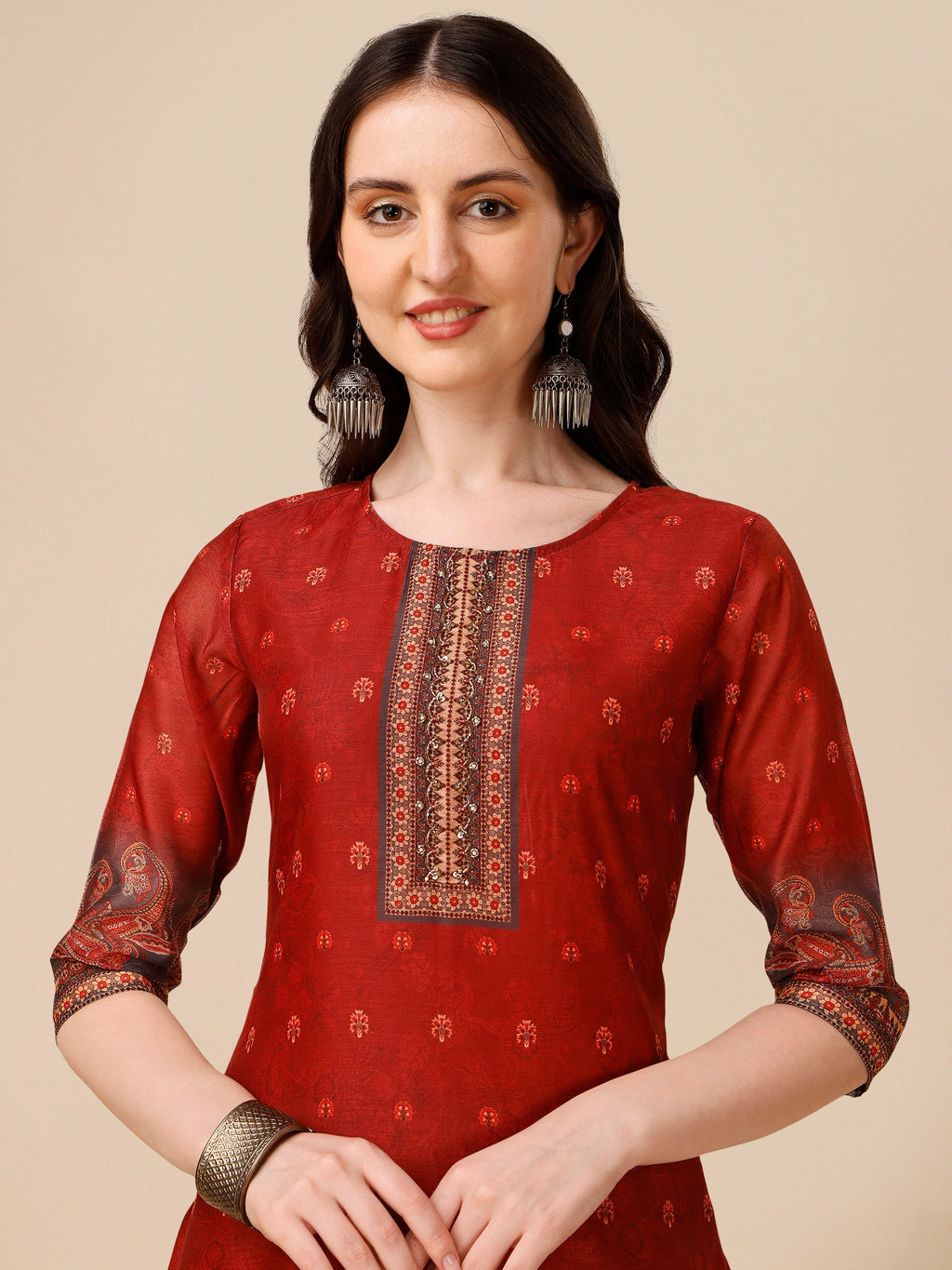 Printed And Embroidered Kurta With Pant And Dupatta Set, Multicolor - Hiral Fashion - Distacart