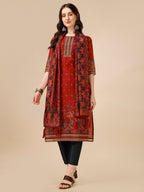 Printed And Embroidered Kurta With Pant And Dupatta Set, Multicolor - Hiral Fashion - Distacart