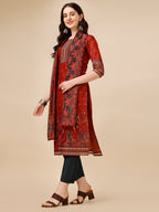 Printed And Embroidered Kurta With Pant And Dupatta Set, Multicolor - Hiral Fashion - Distacart