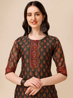 Printed And Embroidered Kurta With Pant & Dupatta Set, Multicolor - Hiral Fashion - Distacart