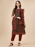 Printed And Embroidered Kurta With Pant & Dupatta Set, Multicolor - Hiral Fashion - Distacart