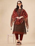 Printed And Embroidered Kurta With Pant & Dupatta Set, Multicolor - Hiral Fashion - Distacart