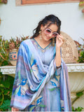 Hand Embroidered & Digital Printed Silk Kurta With Pant & Printed Dupatta, Blue - Hiral Fashion - Distacart