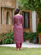 Hand Embroidered & Digital Printed Muslin Kurta With Pant & Printed Dupatta, Lavender - Hiral Fashion - Distacart
