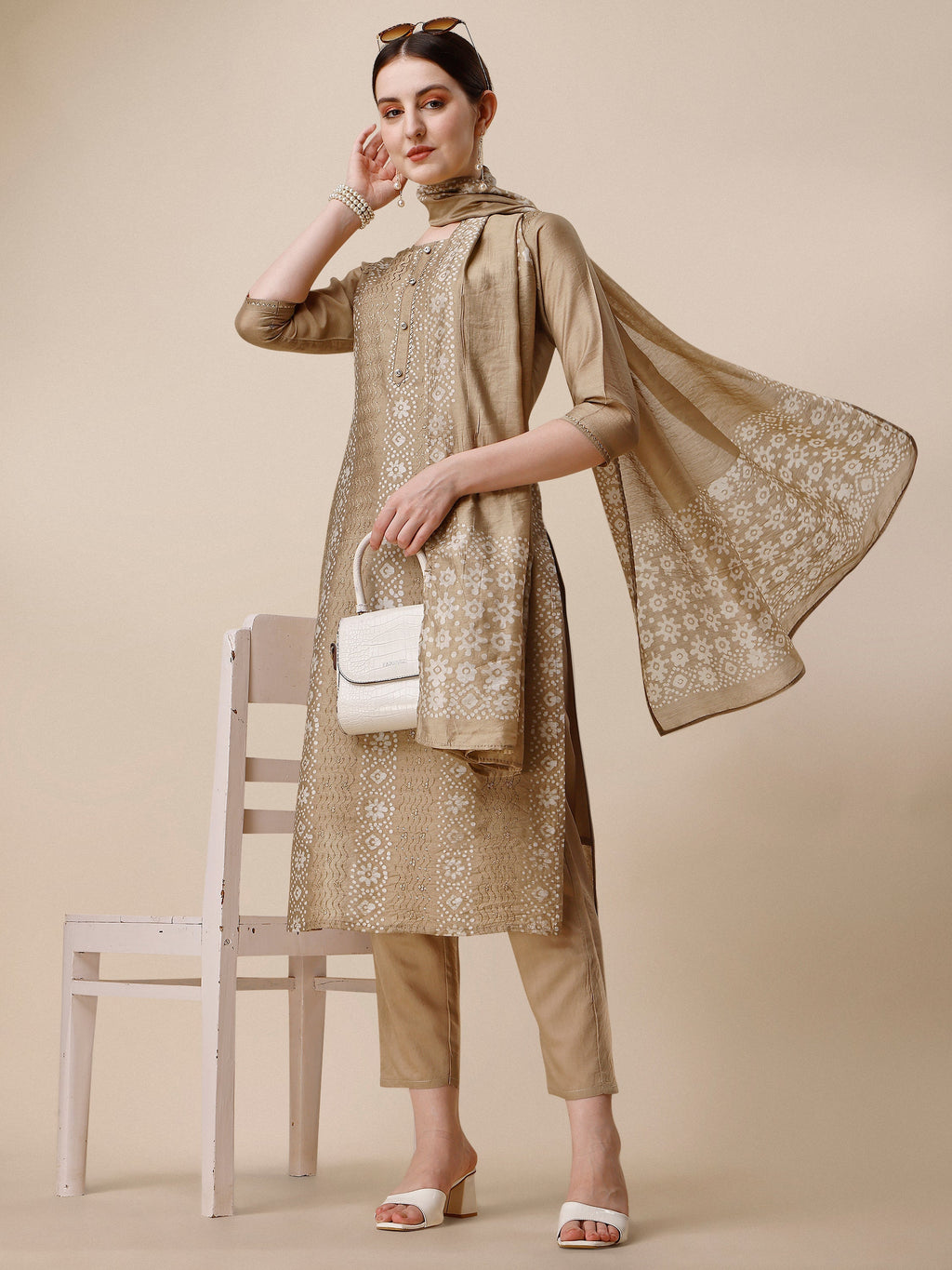 Embroidered & Printed Kurta With Pant And Dupatta Set, Multicolor - Hiral Fashion - Distacart