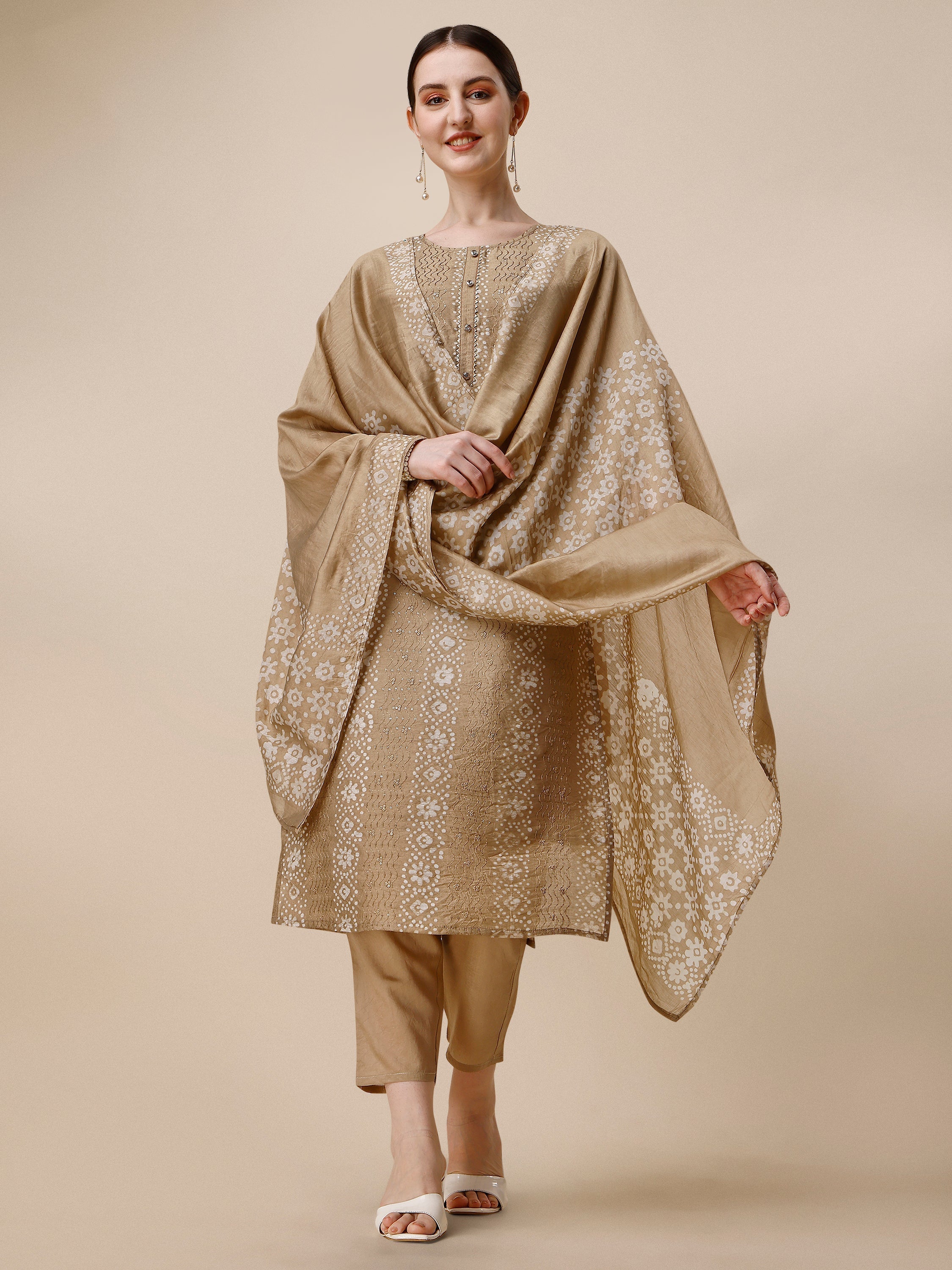 Embroidered & Printed Kurta With Pant And Dupatta Set, Multicolor - Hiral Fashion - Distacart