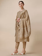 Embroidered & Printed Kurta With Pant And Dupatta Set, Multicolor - Hiral Fashion - Distacart