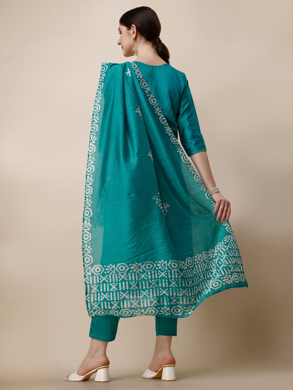Embroidered Kurta With Pant And Dupatta Set, Multicolor - Hiral Fashion - Distacart
