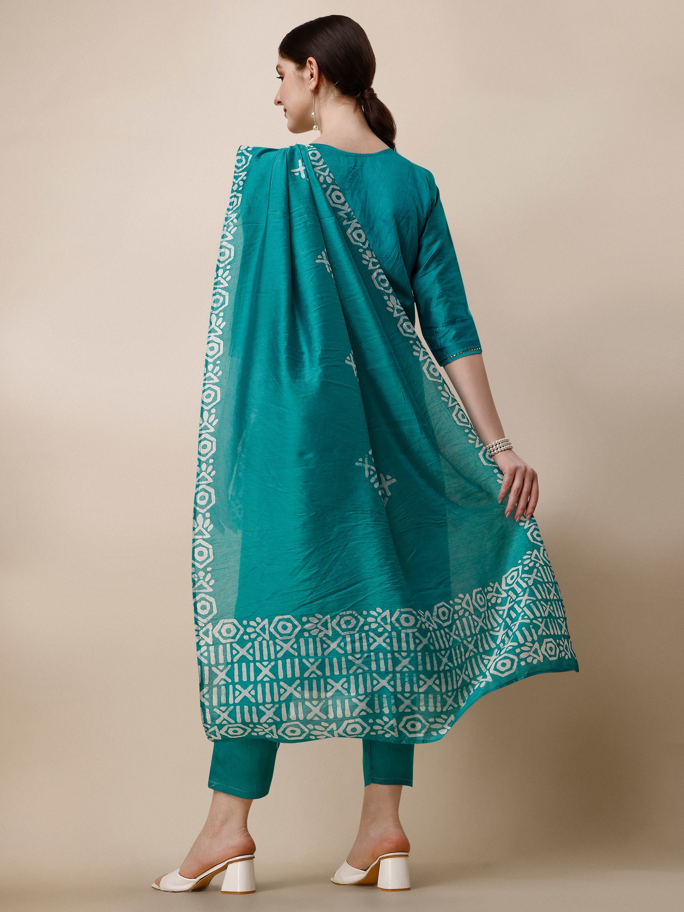 Embroidered Kurta With Pant And Dupatta Set, Multicolor - Hiral Fashion - Distacart