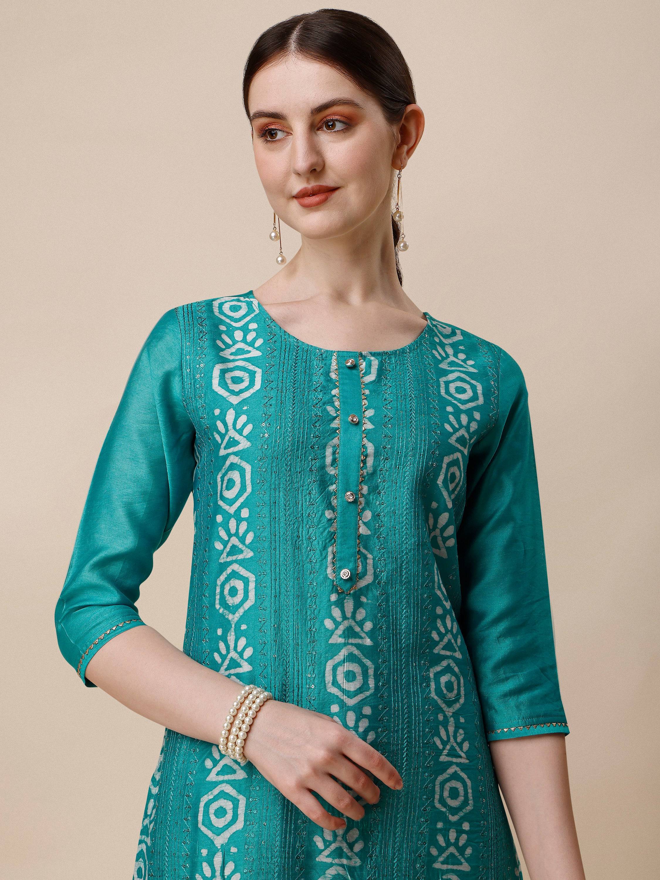 Embroidered Kurta With Pant And Dupatta Set, Multicolor - Hiral Fashion - Distacart