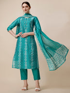 Embroidered Kurta With Pant And Dupatta Set, Multicolor - Hiral Fashion - Distacart