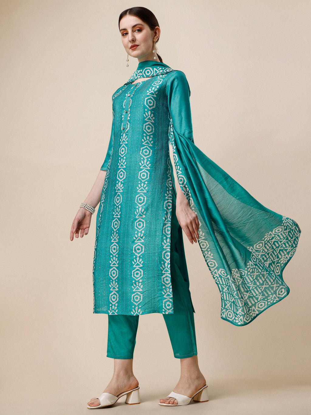Embroidered Kurta With Pant And Dupatta Set, Multicolor - Hiral Fashion - Distacart