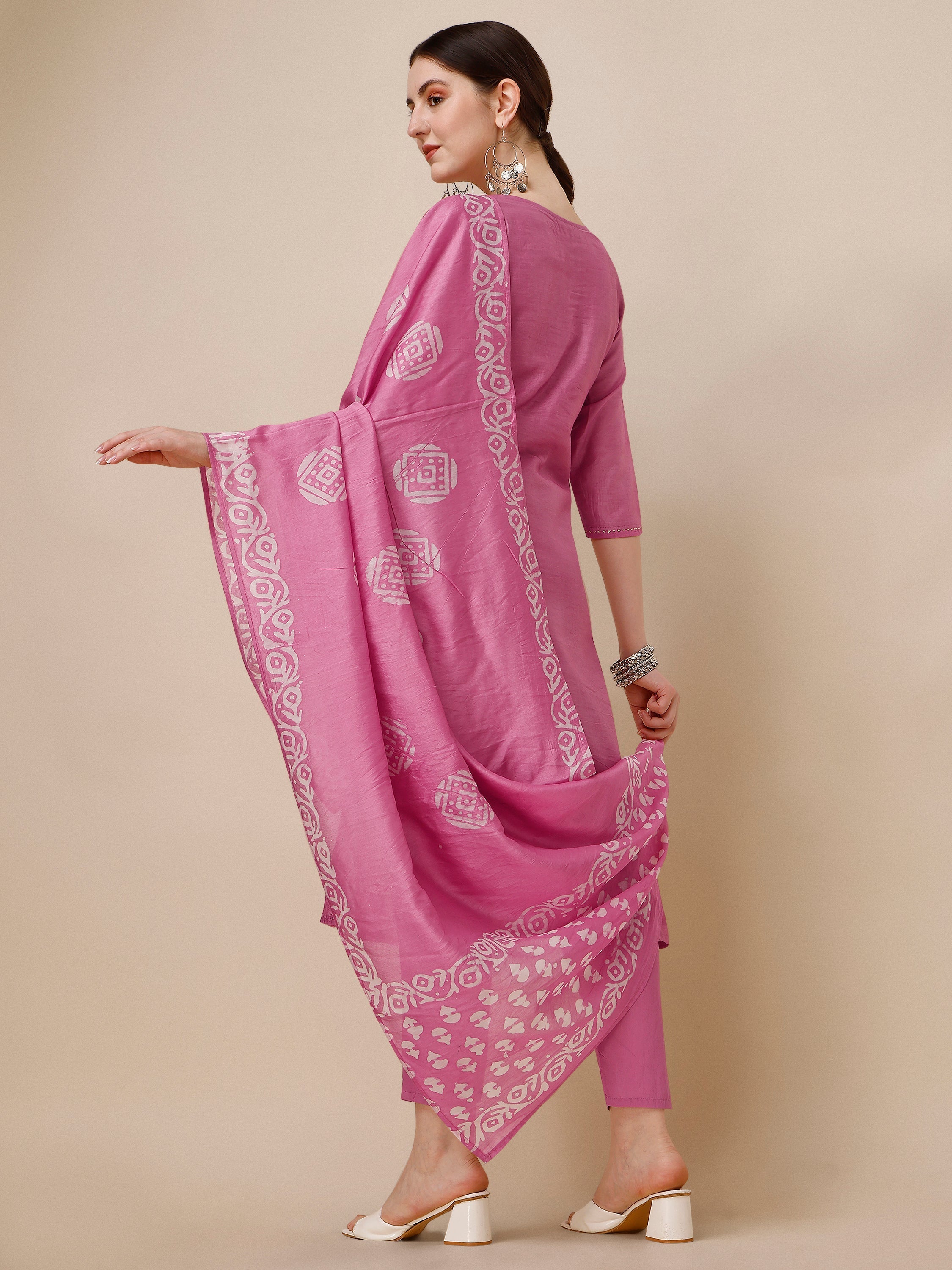 Embroidered & Printed Kurta With Pant And Dupatta Set, Multicolor - Hiral Fashion - Distacart