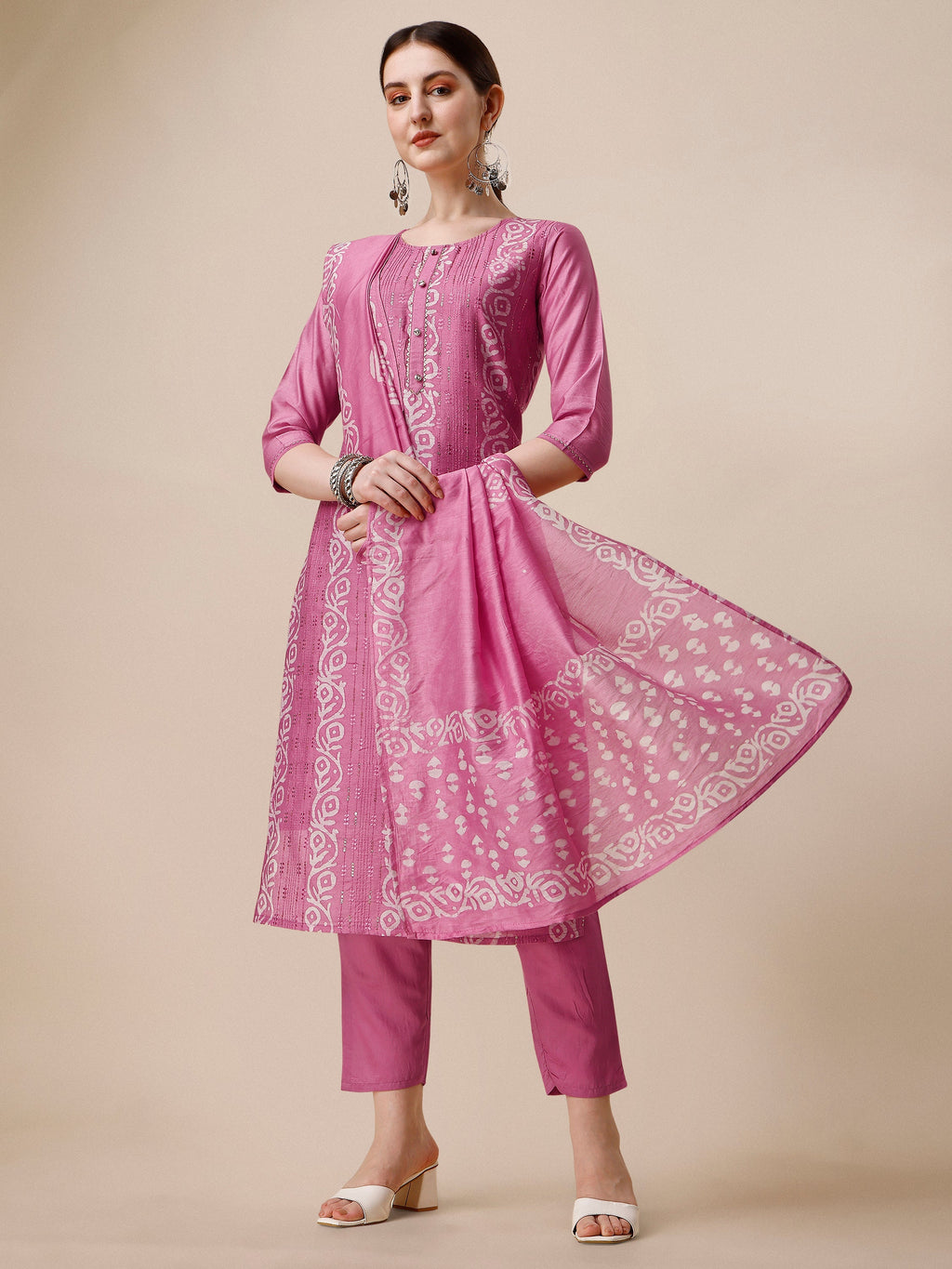 Embroidered & Printed Kurta With Pant And Dupatta Set, Multicolor - Hiral Fashion - Distacart
