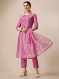 Embroidered & Printed Kurta With Pant And Dupatta Set, Multicolor - Hiral Fashion - Distacart