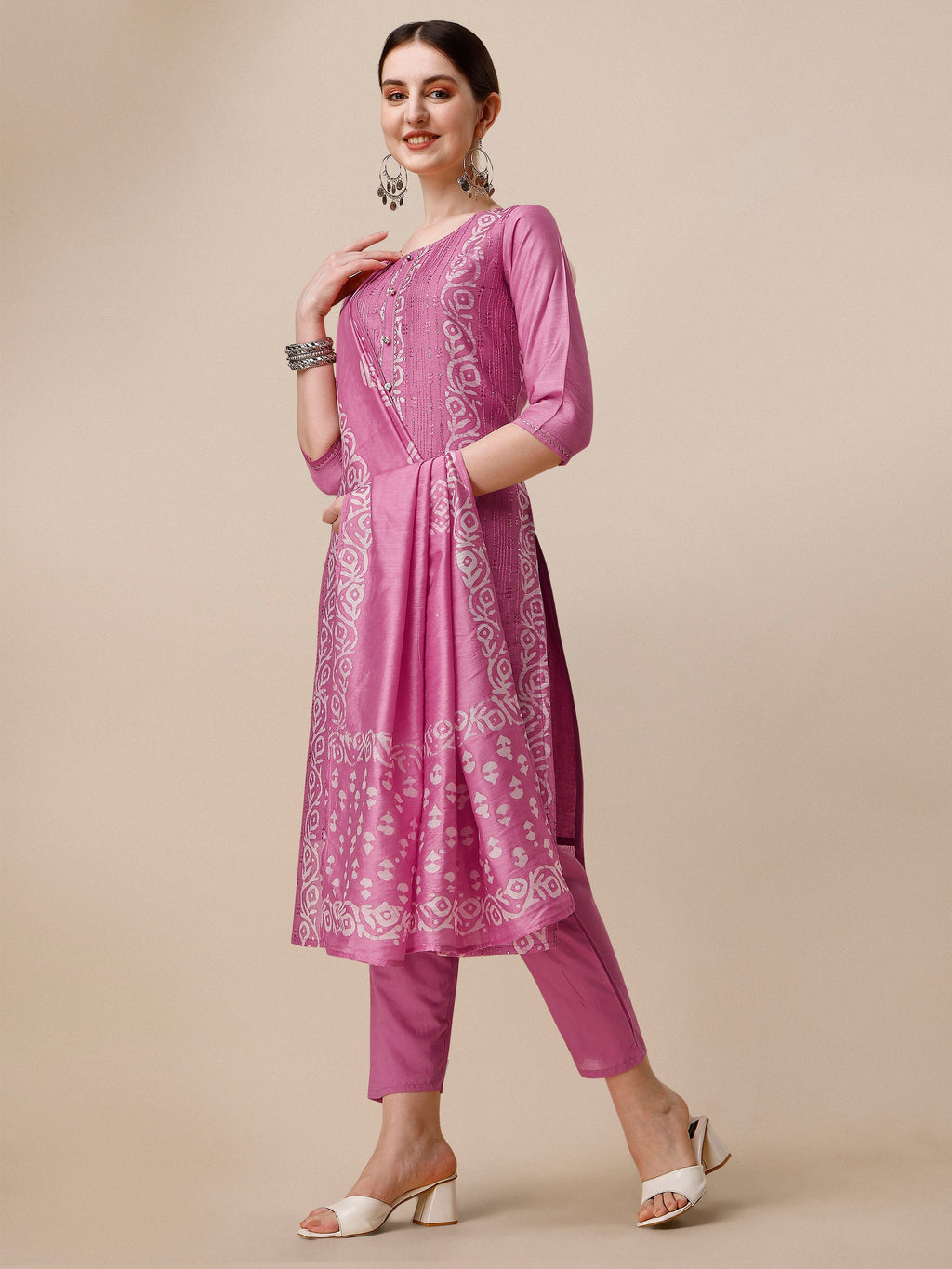 Embroidered & Printed Kurta With Pant And Dupatta Set, Multicolor - Hiral Fashion - Distacart