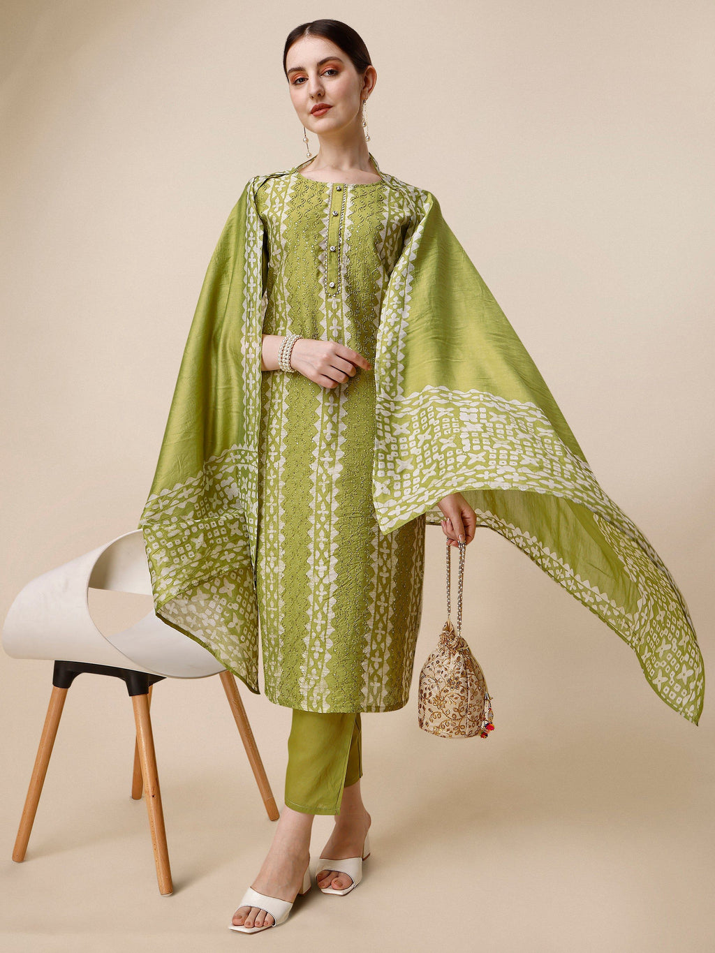 Printed & Embroidered Kurta With Pant & Printed Dupatta Set, Multicolor - Hiral Fashion - Distacart