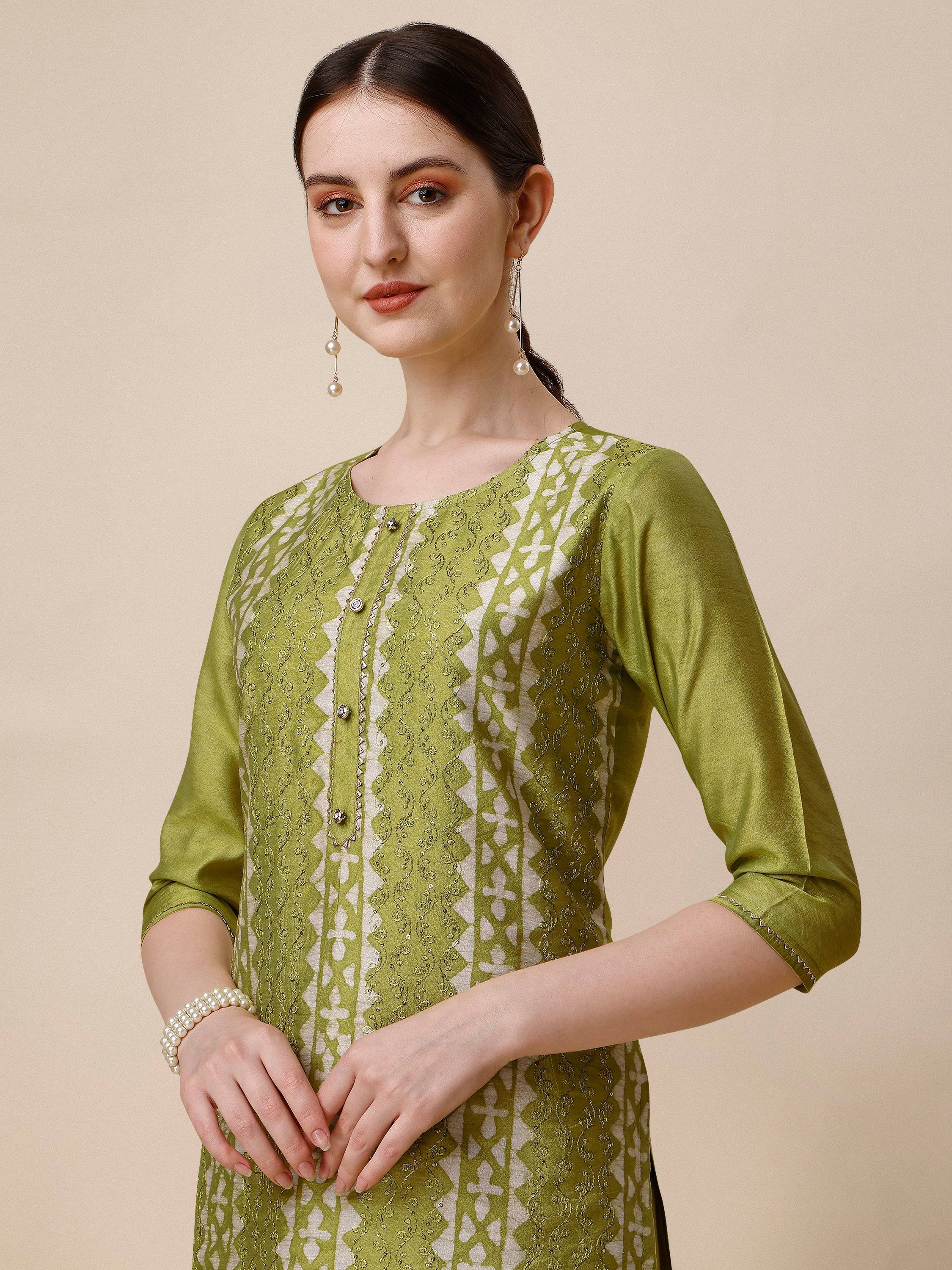 Printed & Embroidered Kurta With Pant & Printed Dupatta Set, Multicolor - Hiral Fashion - Distacart