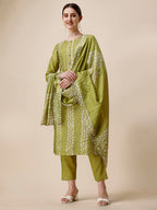 Printed & Embroidered Kurta With Pant & Printed Dupatta Set, Multicolor - Hiral Fashion - Distacart