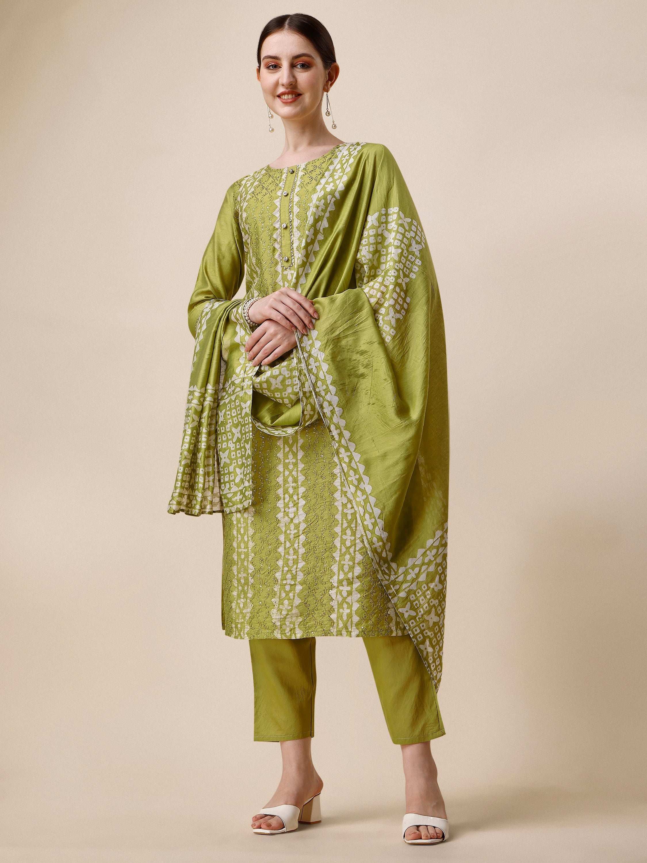 Printed & Embroidered Kurta With Pant & Printed Dupatta Set, Multicolor - Hiral Fashion - Distacart