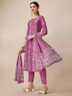 Chanderi Bandhni Printed Kurta With Pant & Dupatta Set, Multicolor - Hiral Fashion - Distacart