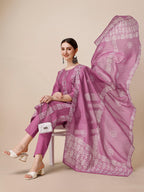Chanderi Bandhni Printed Kurta With Pant & Dupatta Set, Multicolor - Hiral Fashion - Distacart