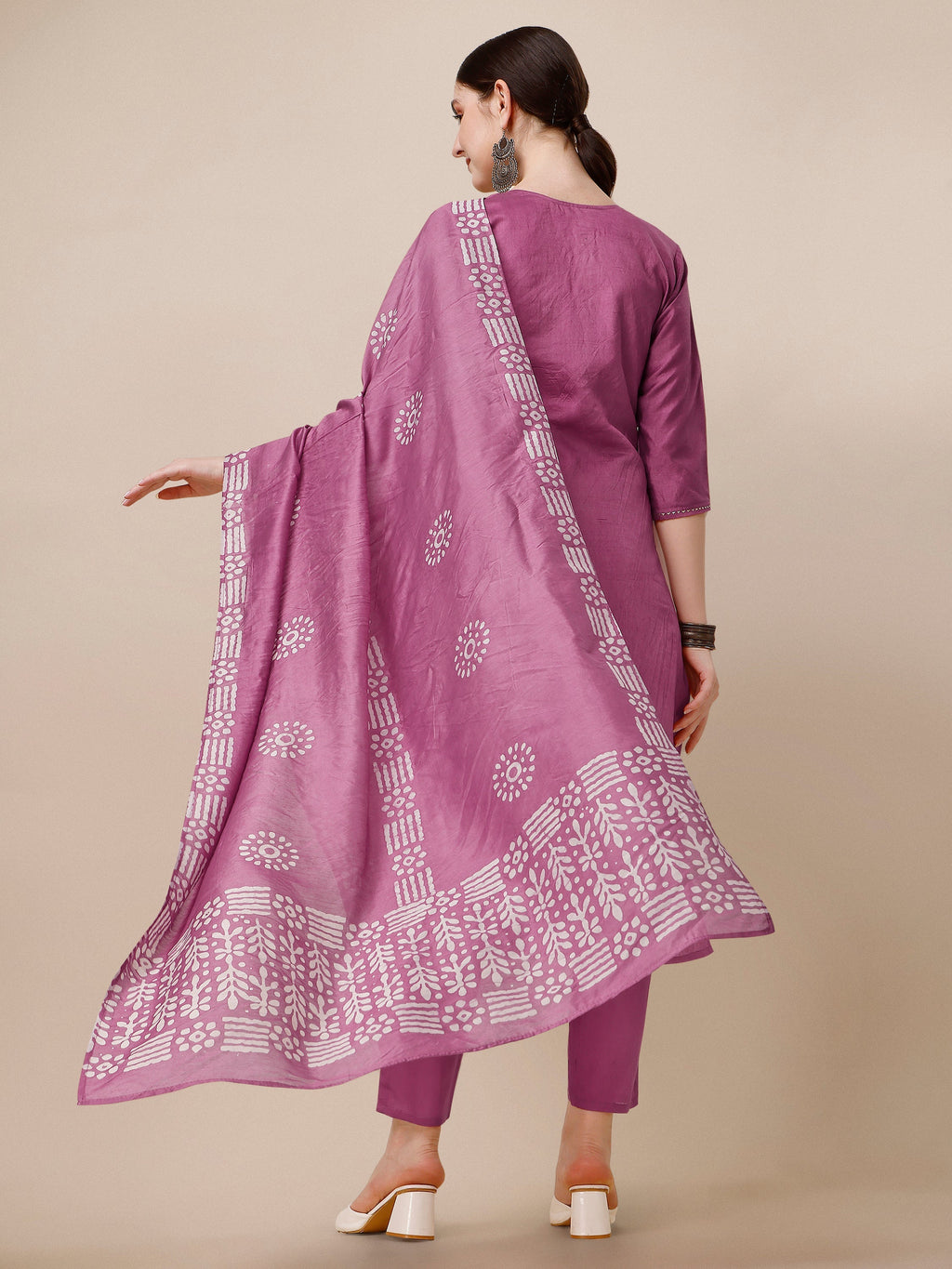Chanderi Bandhni Printed Kurta With Pant & Dupatta Set, Multicolor - Hiral Fashion - Distacart