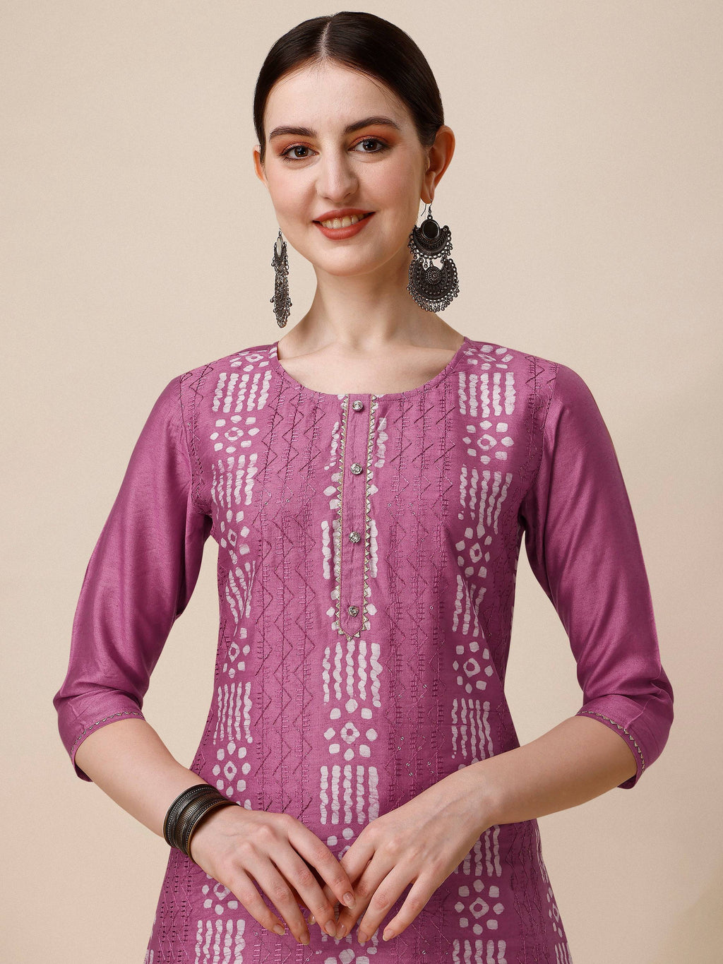 Chanderi Bandhni Printed Kurta With Pant & Dupatta Set, Multicolor - Hiral Fashion - Distacart