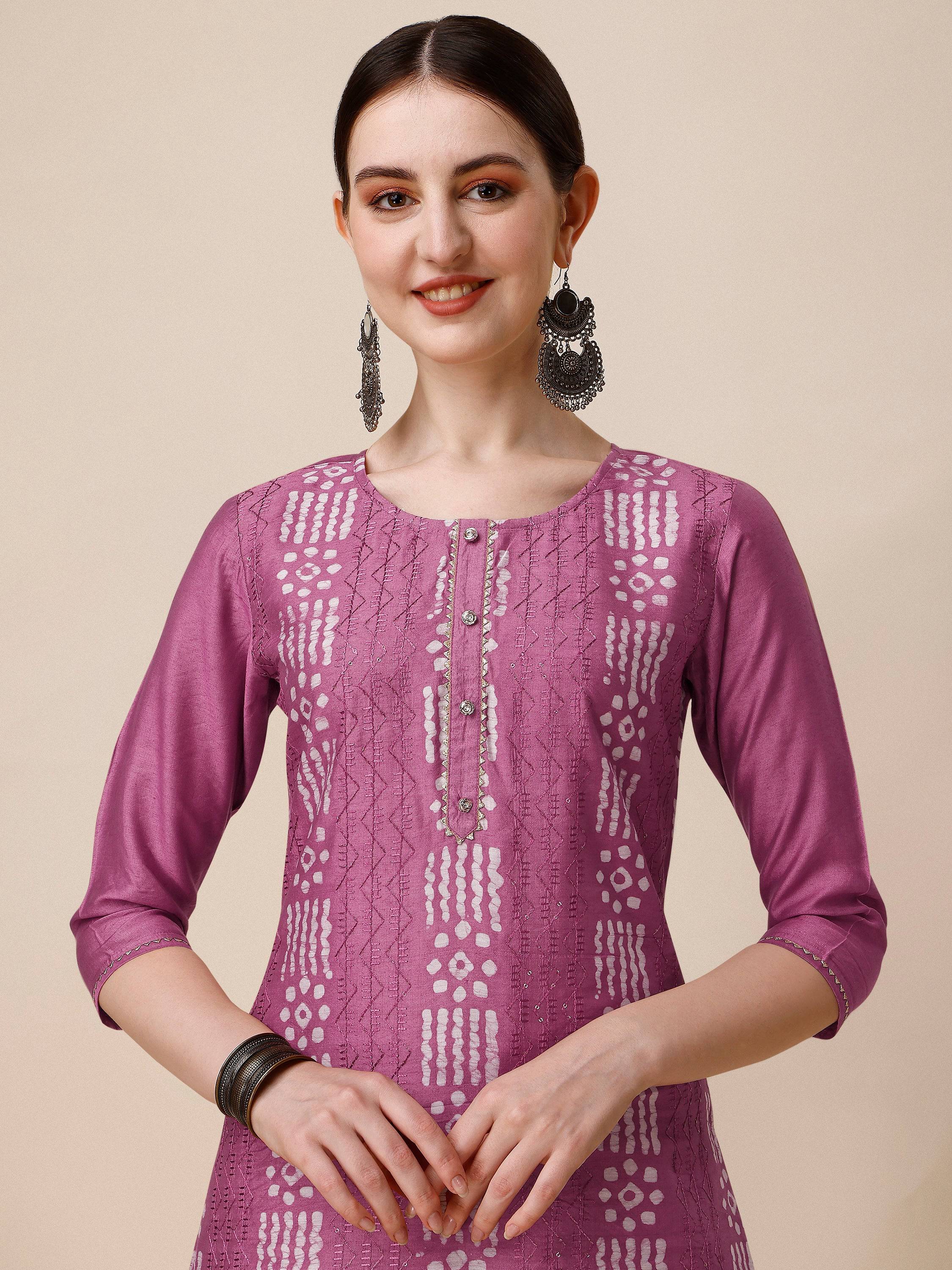 Chanderi Bandhni Printed Kurta With Pant & Dupatta Set, Multicolor - Hiral Fashion - Distacart